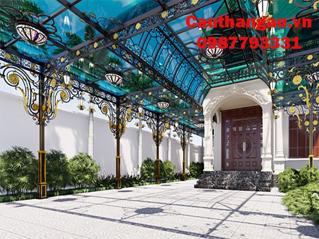 Mái che sắt nghệ thuật kính cường lực tại hà nội Mái che sắt nghệ thuật kính cường lực tại hà nội